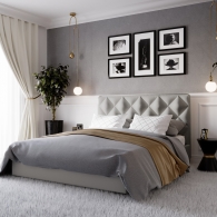 Łóżko Tapicerowane Velvet z przeszyciami w kształcie rombów - 1