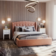Drewniane łóżko z dębowymi aplikacjami - 5