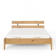 Łóżko z litego drewna dębowego z zagłówkiem z listew drewnianych - 3
