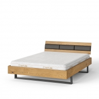 Łóżko z litego drewna dębowego z tapicerowanym elementem na zagłówku - 2