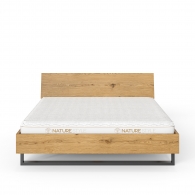 Łóżko dębowe z drewnianym zagłówkiem na metalowych nogach - 3